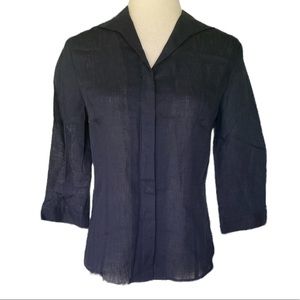 NWT Lafayette 148 Linen Navy Blue Blouse - 2